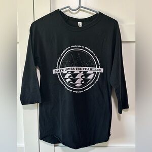 Black Small Women’s SheShreds “Fate Loves the Fearless” 3/4 Sleeve Tee